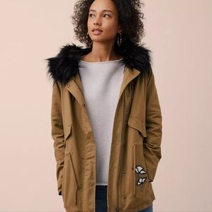 LOFT Embroidered Faux Fur Parka